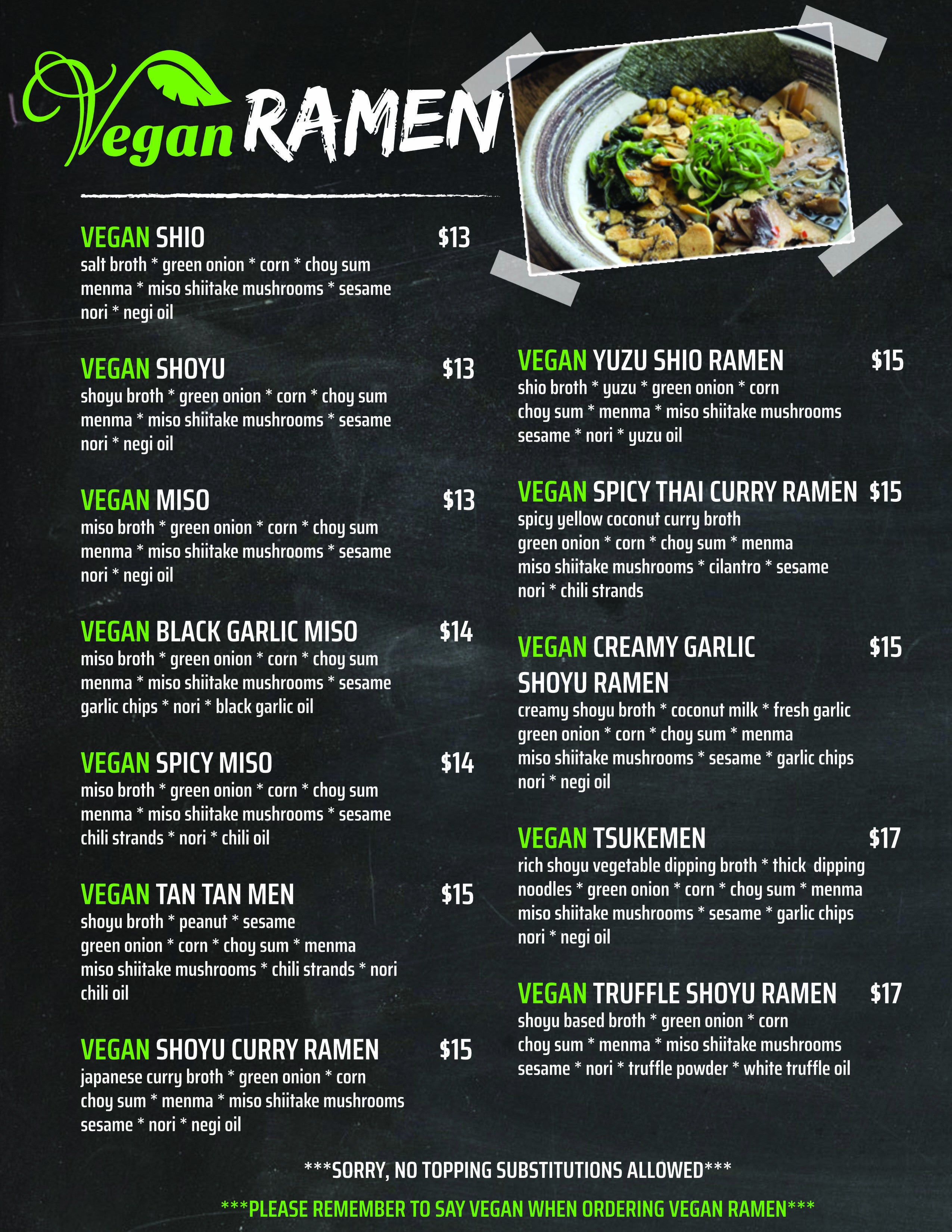 Vegan Menu | Noods Ramen Bar